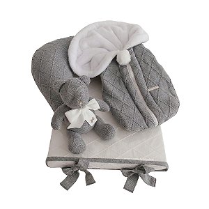 Kit Primeiros Momentos - 4 Peças Em Tricot - Tricot / Trama Losango - Cinza New Grey