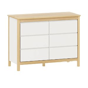 Cômoda 6 Gavetas Softy - Branco Com Carvalho Malva