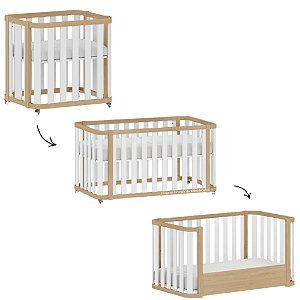 Berço 3 em 1 Evolutivo Loop - Branco Com Carvalho Malva