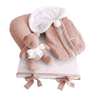 Kit Primeiros Momentos - 4 Peças - Tricot / Trama Losango - Salmão Rosê