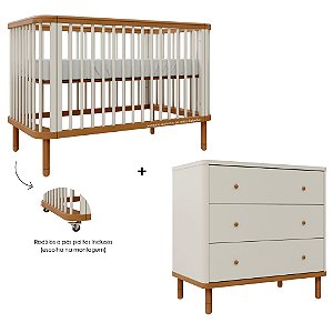Conjunto Berço + Cômoda Joy - Areia / Madeira