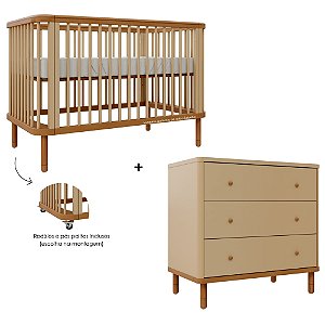 Conjunto Berço + Cômoda Joy - Capuccino / Madeira