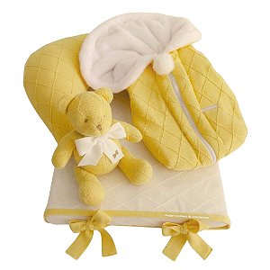 Kit Primeiros Momentos - 4 Peças - Tricot / Trama Losango - Amarelo Plus
