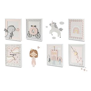 Painel Decorativo Para Quartinho De Bebê Com Quadros Encantados Maior - Princess - 100013
