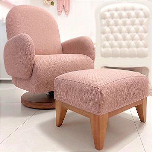 Poltrona De Amamentação Curve - Com Balanço e Giro - Tecido 107A - Linho Rosa