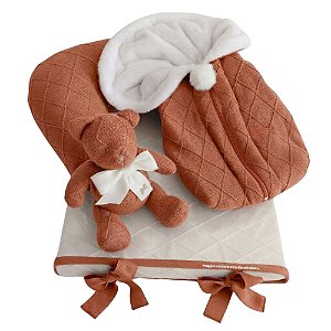 Kit Primeiros Momentos - 4 Peças - Tricot / Trama Losango - Terracota