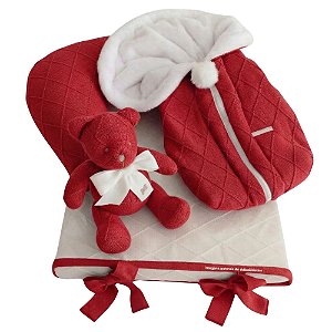 Kit Primeiros Momentos - 4 Peças - Tricot / Trama Losango - Vermelho Tomate