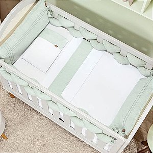 Kit Berço Linho Slim Trançável - 10 Peças - Verde Claro - Personalizado