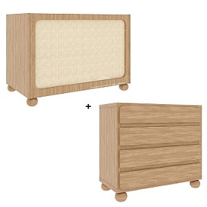 Conjunto Vero - Berço Grade Em Palha + Cômoda - Madeira Caramelo