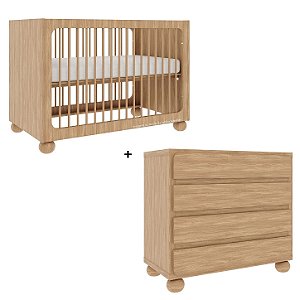 Conjunto Vero - Berço Grade Palitada + Cômoda - Madeira Caramelo