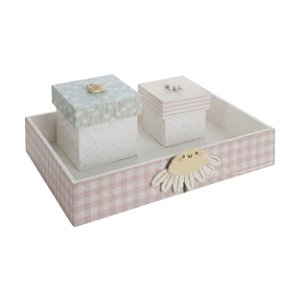 Kit Higiene Para Bebê Xadrez Rosa Com Margarida - Margaridas - 112052
