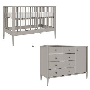 Conjunto Sora - Berço 3 Em 1 + Cômoda 5 Gavetas E 1 Porta - Areia Algodão Doce