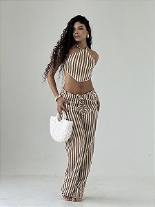 Conjunto Listrado Marrom