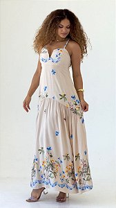 Vestido Longo Floral com drapeado