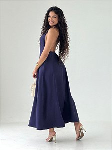 Vestido Azul Marinho Halter