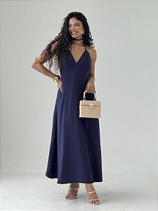 Vestido Azul Marinho Halter