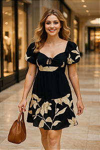Vestido Midi Floral Preto