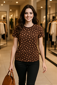 Camiseta Marrom com Estampa Abstrata