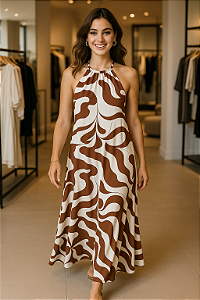 Vestido Longo Estampado Abstrato