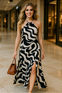 Vestido Longo Estampado Abstrato