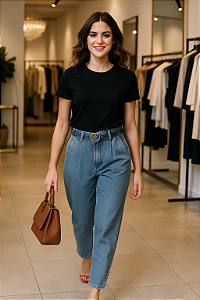 Calça Jeans com Cinto Dourado