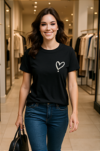 Camiseta Casual com Estampa de Coração