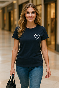 Camiseta Casual com Estampa de Coração