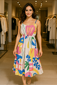 Vestido Estampado Alça Fina