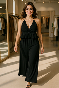 Conjunto Preto Croppde + Calça Elegante