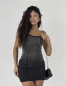 Vestido Tubinho Preto com Aplicações