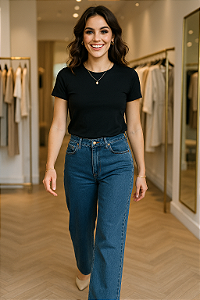 Calça Jeans wide leg Reta