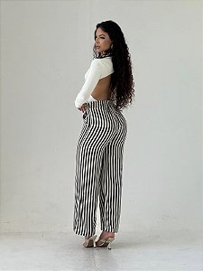 Calça Listrada Preto e Branco