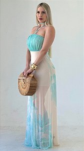Vestido Longo Estampado Aqua