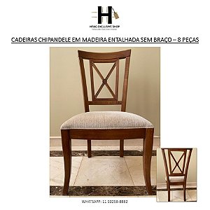 CADEIRAS SALA DE JANTAR INFLUÊNCIA CHIPANDELE EM MADEIRA ENTALHADA SEM BRAÇO – 8 PEÇAS