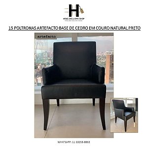 POLTRONAS ARTEFACTO BASE DE MADEIRA CEDRO EM COURO NATURAL PRETO - 15 POLTRONAS