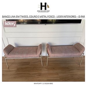 BANCO LINA EM TWEED, COURO E METAL FOSCO - LIDER, INTERIORES – O PAR