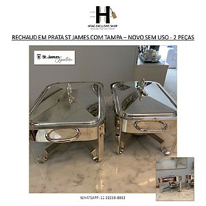 RECHAUD EM PRATA ST JAMES COM TAMPA – NOVO SEM USO - 2 PEÇAS