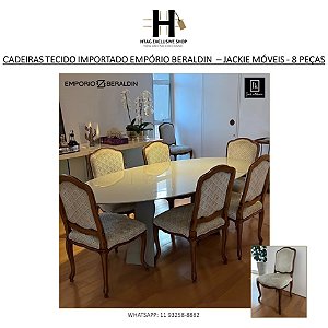 CADEIRAS EMPÓRIO BERALDIN COM PÉS EM MADEIRA TECIDO IMPORTADO – JACKIE MÓVEIS -– 8 PEÇAS