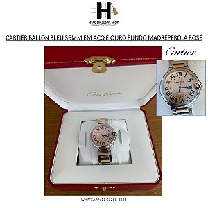 RELÓGIO CARTIER BALLON BLEU 36MM EM AÇO E OURO FUNDO MADREPÉROLA ROSÉ