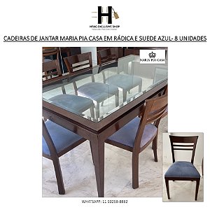 CADEIRAS DE JANTAR MARIA PIA CASA EM RÁDICA ASSENTO SUEDE AZUL- 8 UNIDADES