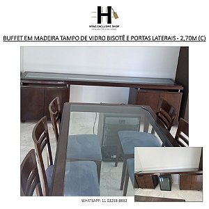 BUFFET APARADOR EM RÁDICA COM TAMPO EM VIDRO BISOTÊ E PORTAS LATERAIS - 2,70M (C)