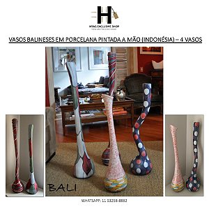 VASOS BALINESES EM PORCELANA PINTADA A MÃO (INDONÉSIA) – 4 VASOS