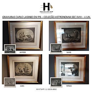 GRAVURAS CARLO LASINIO (1759 – 1838) EM PRETO E BRANCO – COLEÇÃO ASTRONOMIA SÉC XVIII – 4 PEÇAS
