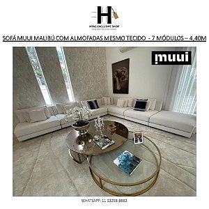 SOFÁ MUUI MALIBÚ EM L OFF WHITE COM ALMOFADAS MESMO TECIDO  - 7 MÓDULOS – 4,20M