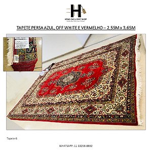 TAPETE PERSA AZUL, OFF WHITE E VERMELHO – 2,55M x 3,65M