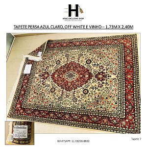 TAPETE PERSA AZUL CLARO, OFF WHITE E VINHO – 1,73M X 2,40M