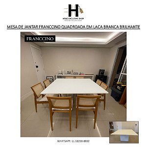 MESA DE JANTAR FRANCCINO QUADRADA EM LACA BRANCA BRILHANTE