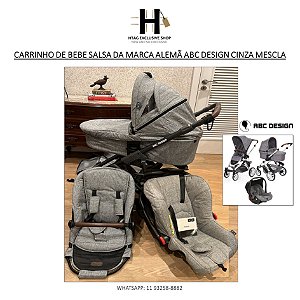 CARRINHO DE BEBE SALSA DA MARCA ALEMÃ ABC DESIGN CINZA MESCLA