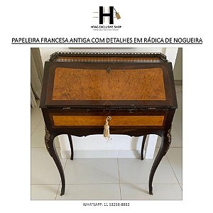 PAPELEIRA FRANCESA ANTIGA COM DETALHES EM RÁDICA DE NOGUEIRA
