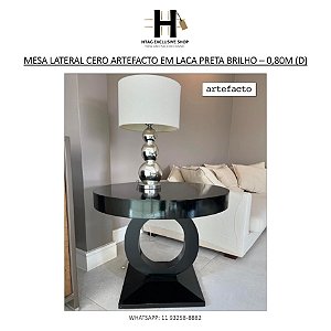 MESA LATERAL CERO ARTEFACTO EM LACA PRETA BRILHO – 0,80M (D)